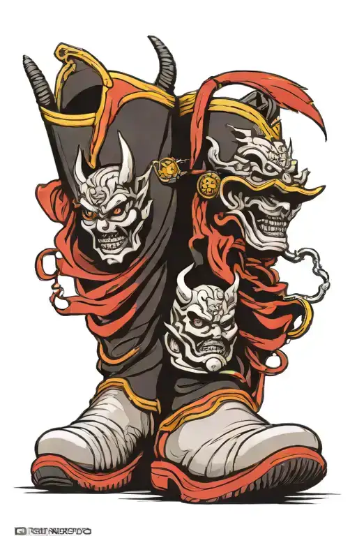 Samurai And Oni Mask On The Boot With Japanese Waves On The Sides Cover
