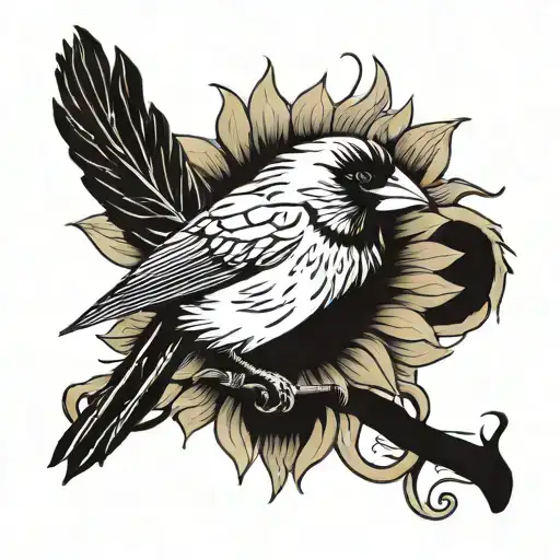 A Cardinal Perched On A Sunflower With A Semicolon Incorporated Into The Design