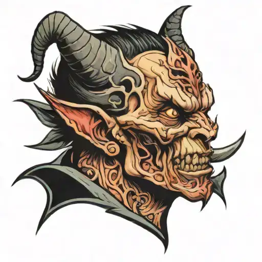 Demon Looking Out From Inside Clients Back With Fingers Pulling The Skin Aside