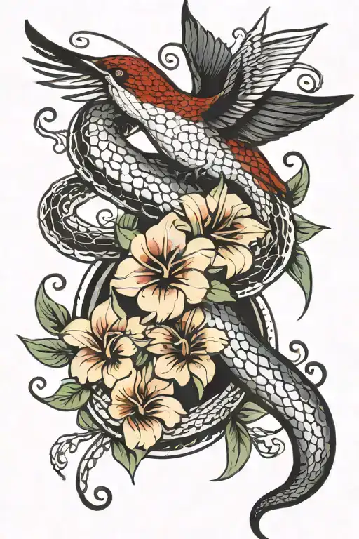 Snake With Hummingbird Flying
