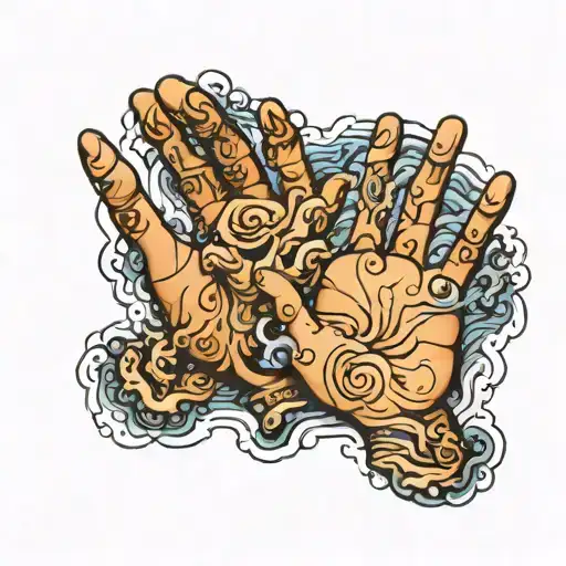 Outline Of Hands Filled In With Ocean Waves