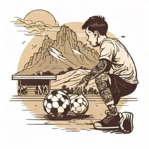 Boy On A Soccerpitch Infront Of A Small Mountain