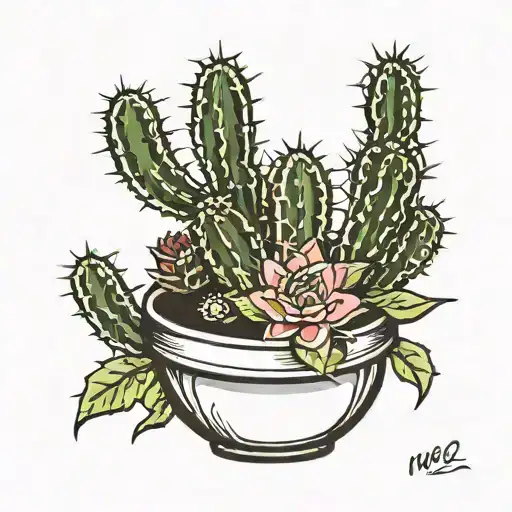 Classic Cactus In A Decorated Pot