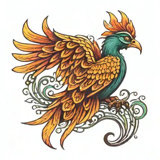 Color Sketch Of A Phoenix Bird Depicted Sideways