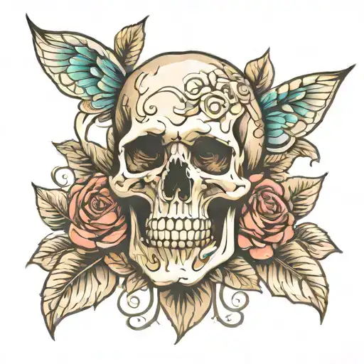 Skull And Roses Colored