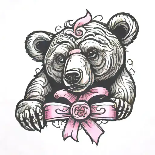 Bear Breast Cancer Ribbon