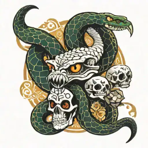 King Cobra Snake W Skulls Surrounded