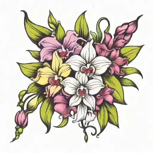 Bunch Orchid Lily Violet Flower And Gladiolus With Stem