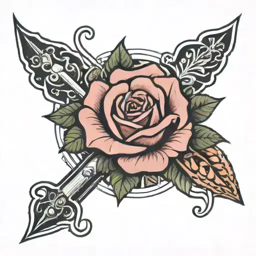 Rose With Trident And Traditional Pattern With Letters S G A