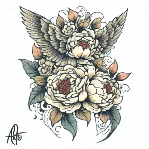 Wing And Peony Flowers