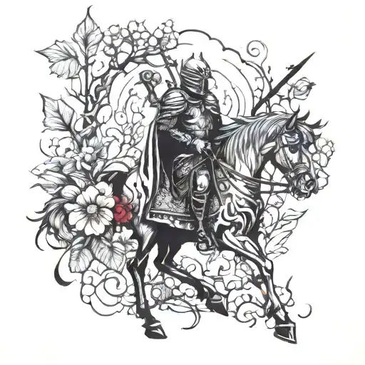 Dead Knight Against The Backdrop Of A Forest And Animals And Flowers