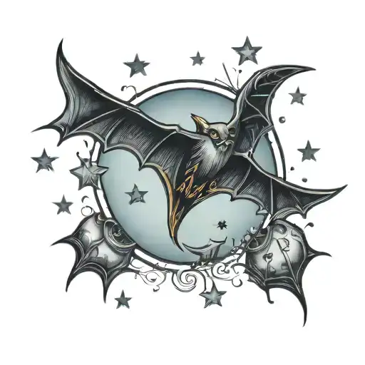 Half Moon With Stars And Bats