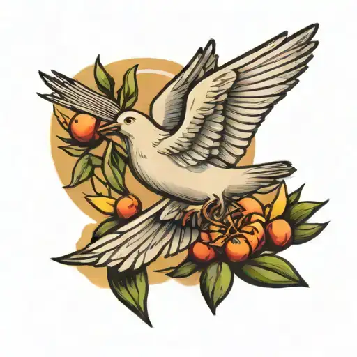 Dove Flying With An Olive Branch In Beak