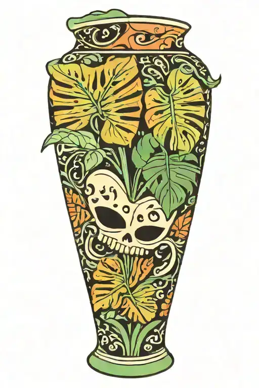 Vase Containing A Monstera Plant With Alien Design On The Vase