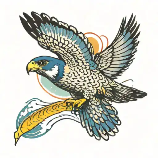 Peregrine Falcon Swooping At Rainbow Trout Jumping