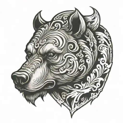 Bear Head Bull Head Tattoo Holding
