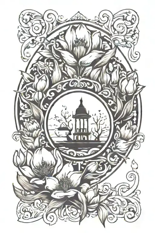 Half Moon In The Middle Surrounded By Tulips