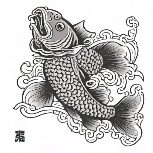 Japanese Carp Japanese Waves Black And White