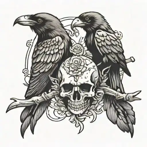 Skulls With Raven Perched