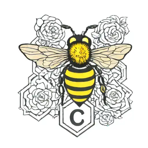 Queen Bee Over Honeycomb With Initials C And D Intertwined