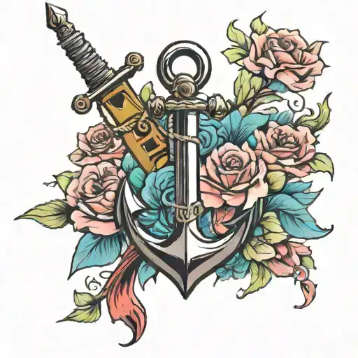 Anchor With Flowers And Sword