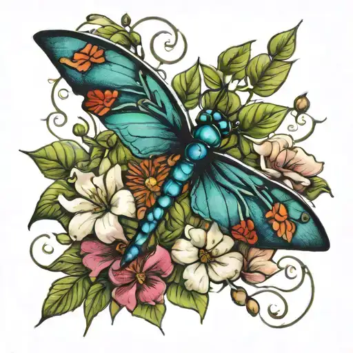 Dragonfly Morning Glories Ona Vine