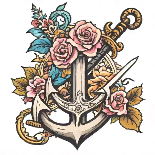 Anchor With Flowers And Sword