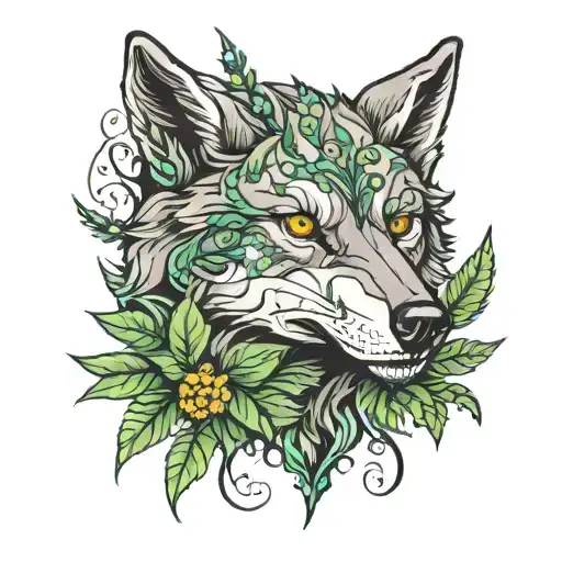 Wolf With Weed Plant Growing