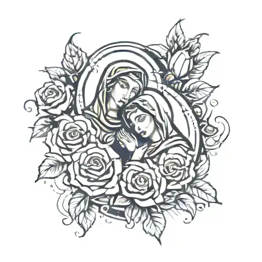 Sanjudas And Virgen Mary Covered Around Lighting And Roses