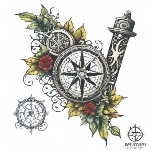 Nordic Compass With Vines Wrapped Around It And A Totem Pole Beneath It