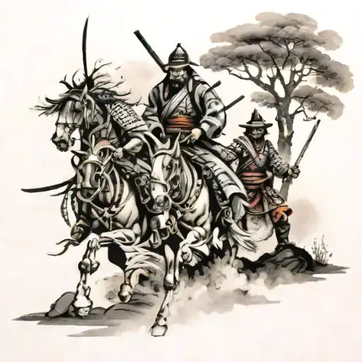 4 Samurai Coming Of Of The Fog In The Woods
