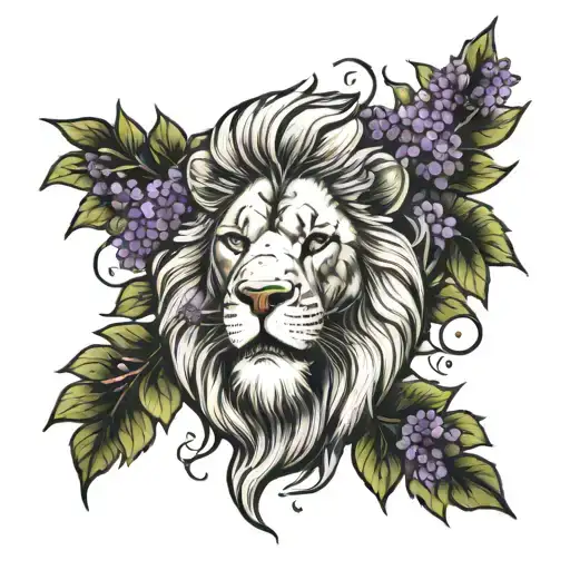 Lion With Lilacs Intertwined