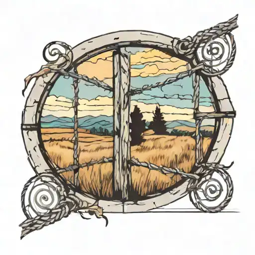 Looking Out Of A Window With Bars To See Barbed Wire Fence In Background With Beautiful Scenery