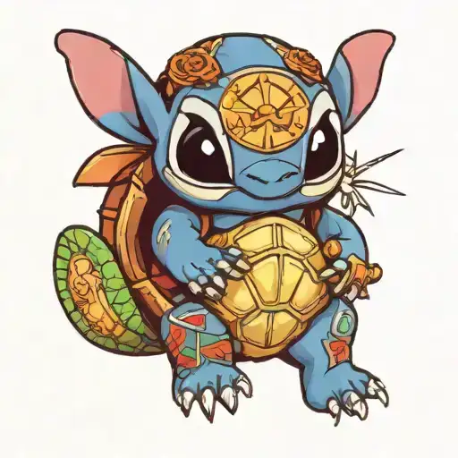 Stitch Holding A Turtle With A Zelda Reference