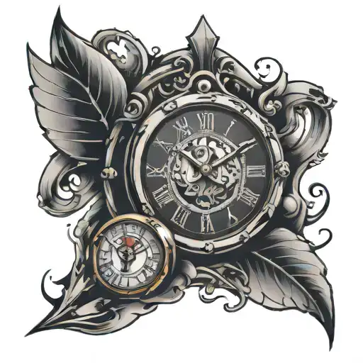 Half Sleeve Tattoo Incorporating A Broken Clock And Ace Of Spades