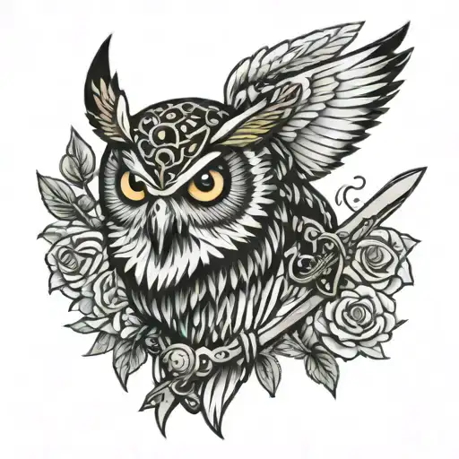 Owl Pierces Skull With Sword