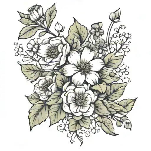 I Want Birth Flowers From June August November And October In A Very Mini Bouquet In Line Art