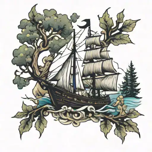Ship And Anchor And Trees