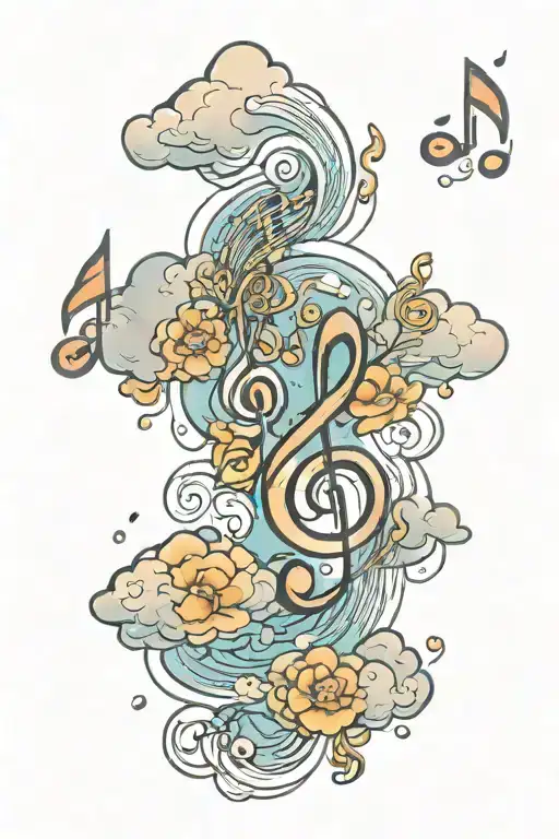 Music Notes Through Clouds Over Water