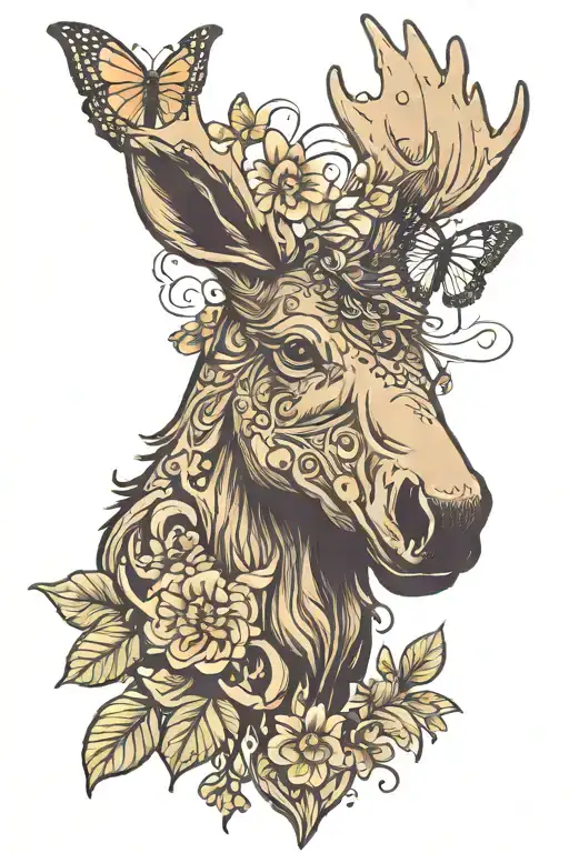 Moose Head With A Butterfly Love