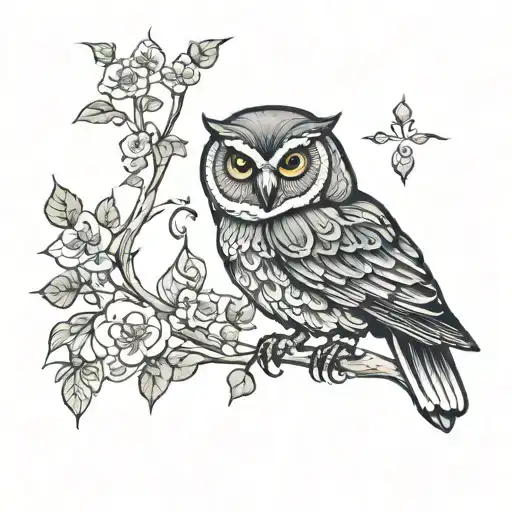 Owl With Morning Glory Vine