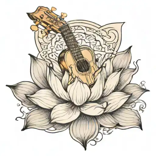 Lotus Flower With Acoustic Guitar With The Name Ramana On It And The Words Try A Little Kindness