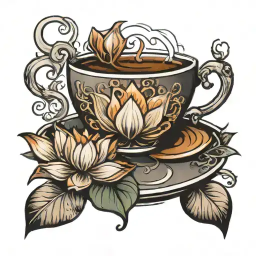 A Steaming Cup Of Coffee With A Lotus Flower Floating On Top