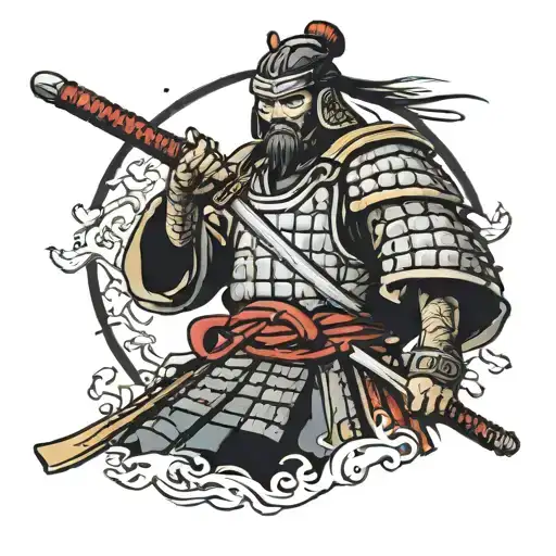 Samurai In Armor With A Katana In The Background Japan With A Samurai