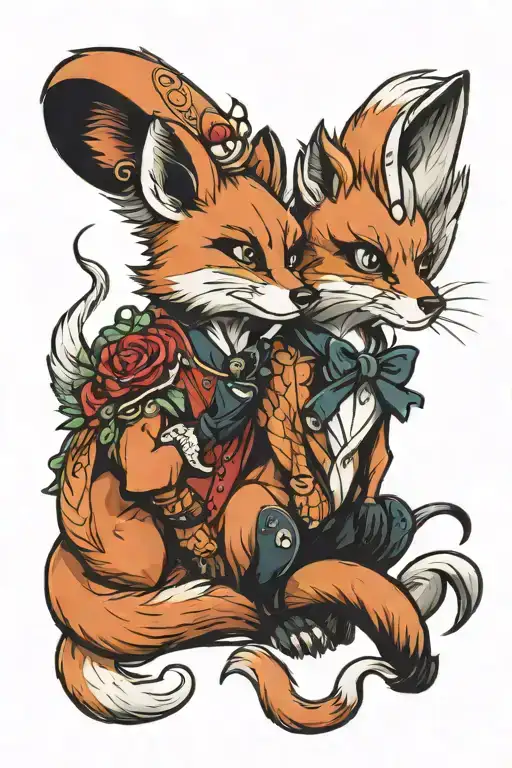 Fox And Skunk Playing