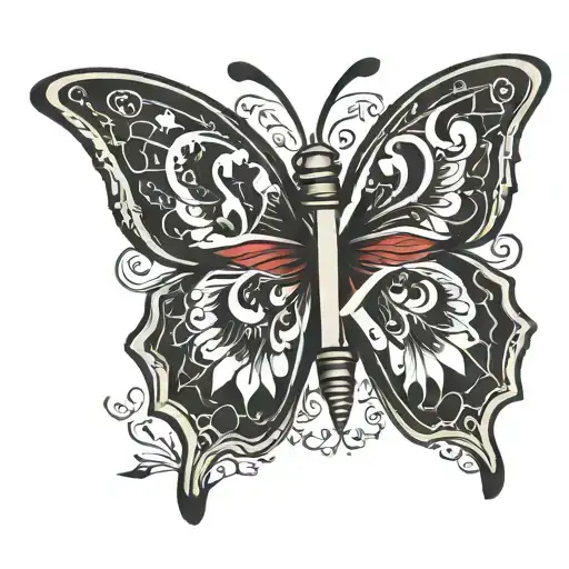 Butterfly K Tattoo Color Red Ephasise Letter K