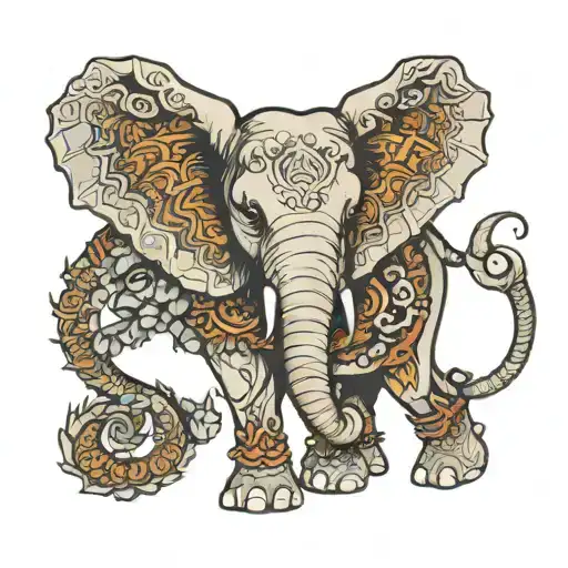 Elephant With A Dragon Wrapped