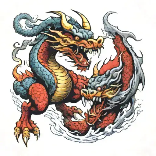 A Chinese Dragon Fighting A Raging Bull