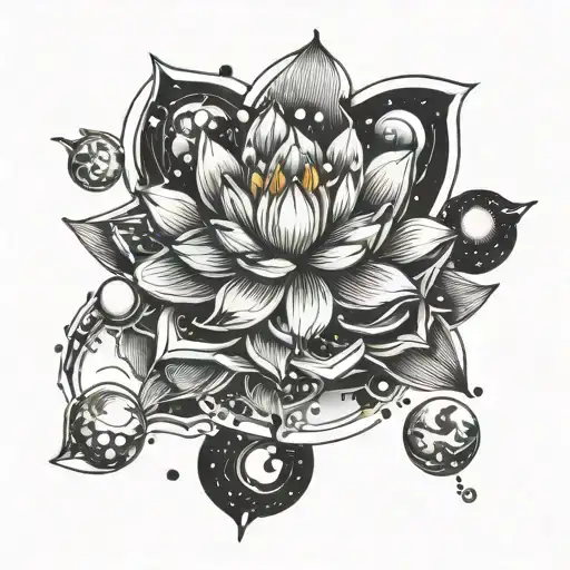Lotus Flower With Planets Orbit Traced