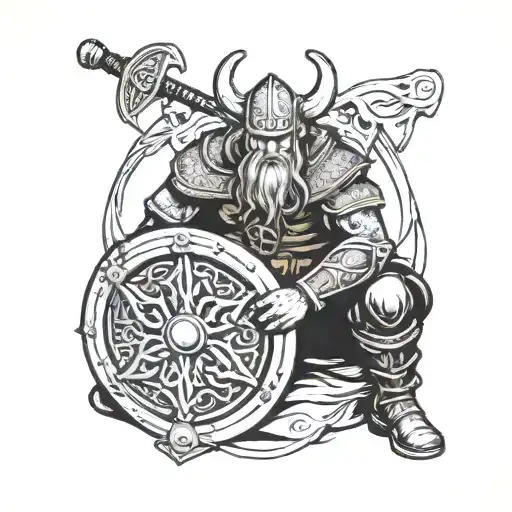Viking Kneeling With Sword And Shield